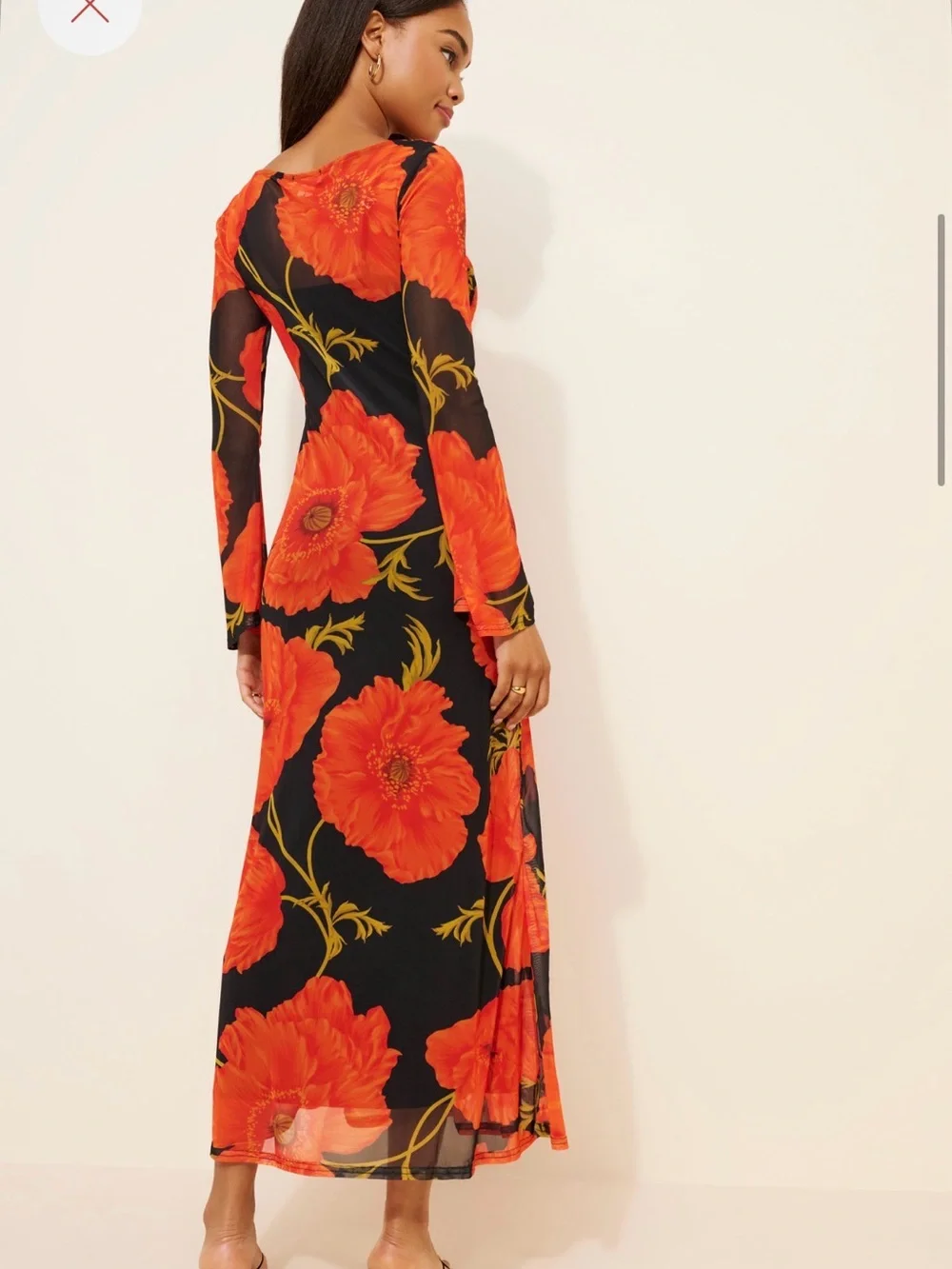 Never Fully Dressed Black Maxi Dress with Bold Orange Floral Print - Picture 3 of 4